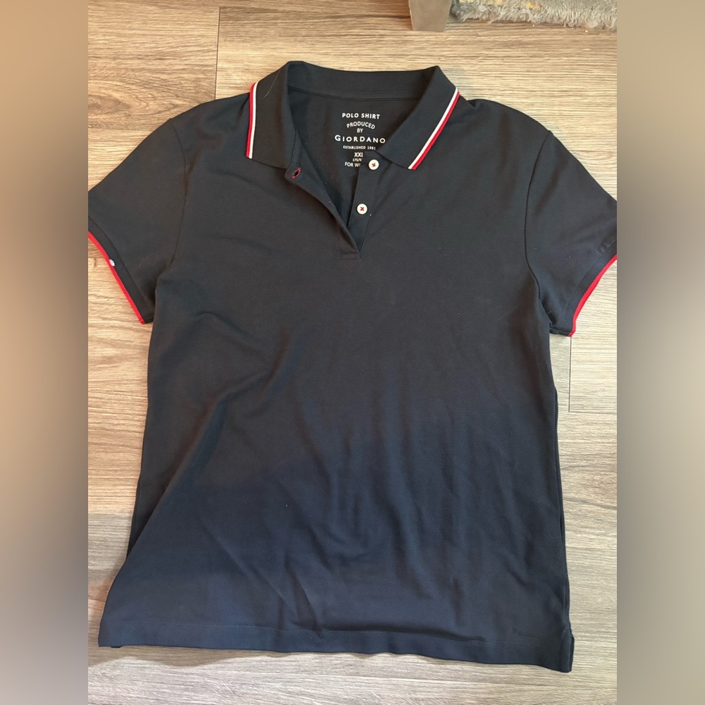 Navy Polo Shirt with Red Accents